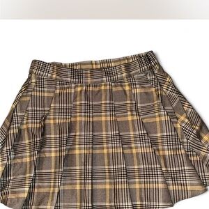 Garage Plaid Skater Skirt - Brown and Yellow